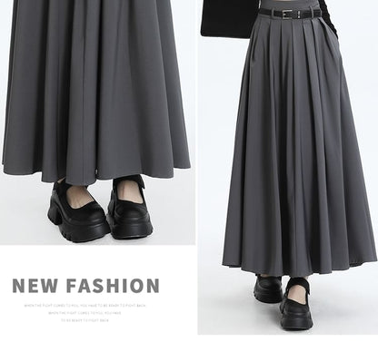 Elevated Waist Plain Maxi Flared Skirt