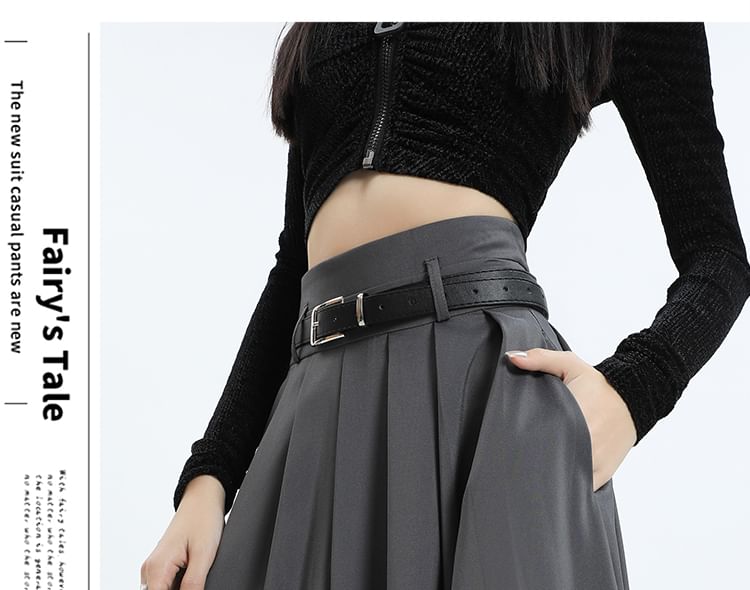 Elevated Waist Plain Maxi Flared Skirt