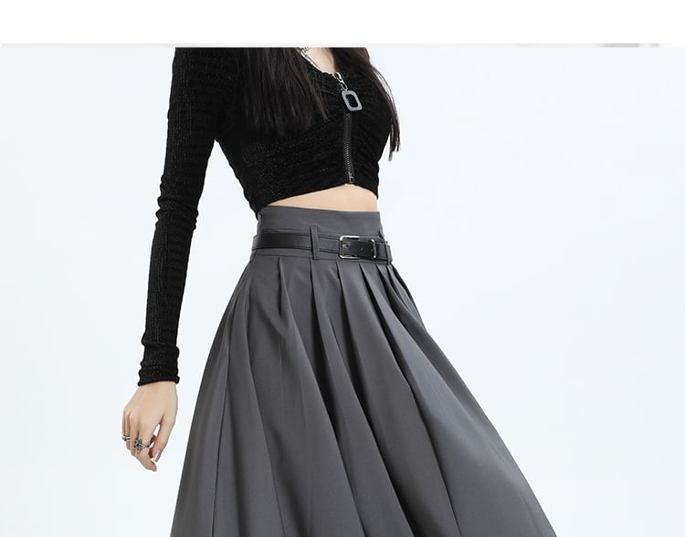 Elevated Waist Plain Maxi Flared Skirt