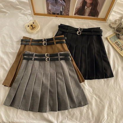 Elevated Waist Plain Pleated Mini Flared Skirt