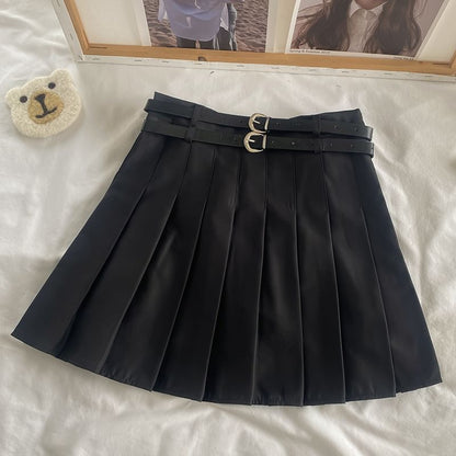 Elevated Waist Plain Pleated Mini Flared Skirt