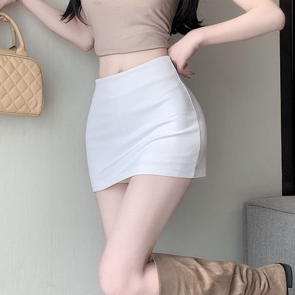 Elevated Waist Plain Mini Slim Skirt