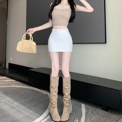 Elevated Waist Plain Mini Slim Skirt