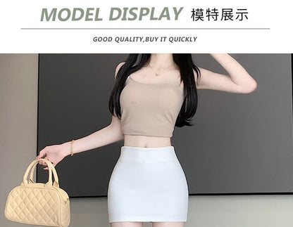 Elevated Waist Plain Mini Slim Skirt