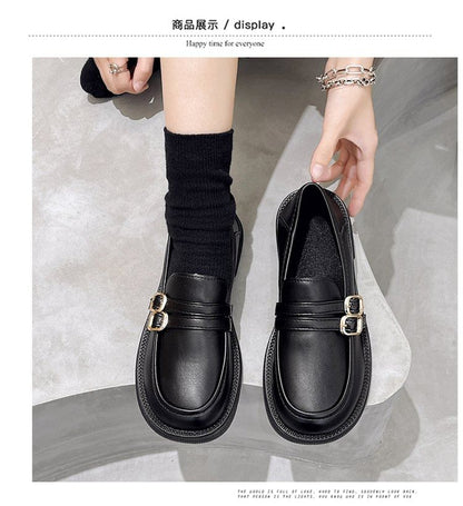 Double-Strap Platform Chunky Heel Loafers