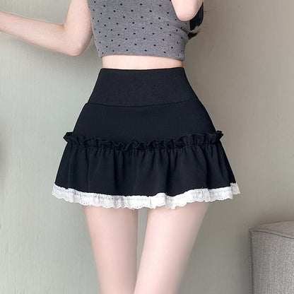 Lace Trim Mini A-Line Skirt