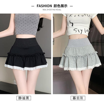 Lace Trim Mini A-Line Skirt