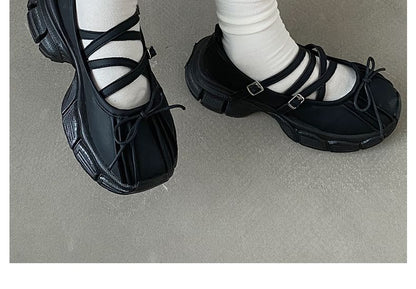 Platform Mary Jane Shoes With Crisscross Straps