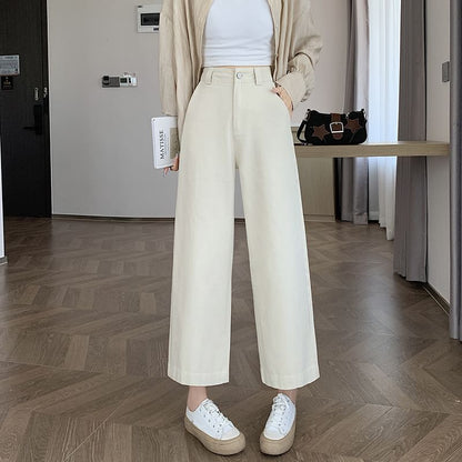 High Rise Plain Cropped Straight Leg Pants