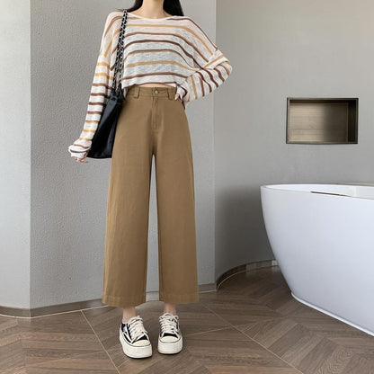 High Rise Plain Cropped Straight Leg Pants