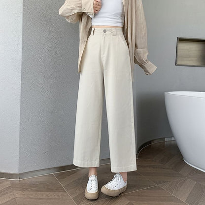 High Rise Plain Cropped Straight Leg Pants