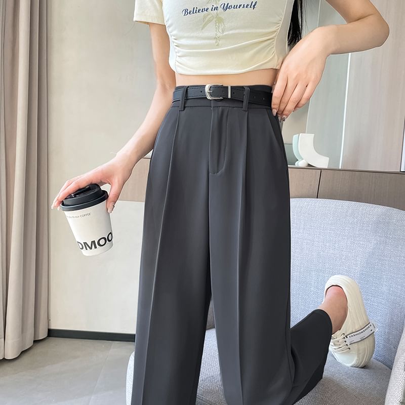 High Waist Plain Cropped Straight Leg Suit Pants