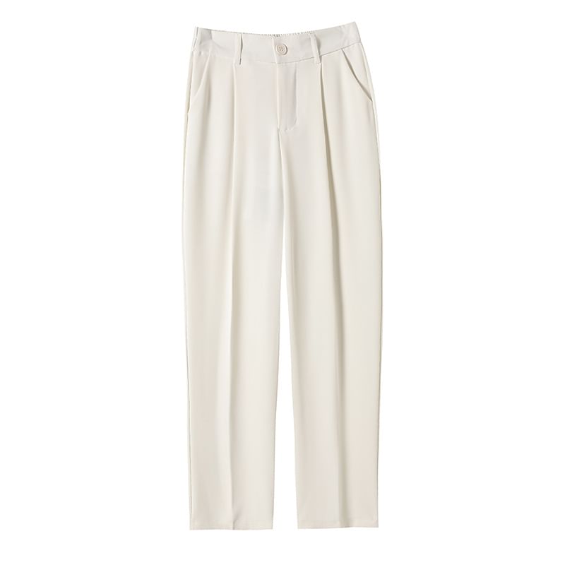 High Waist Plain Cropped Straight Leg Suit Pants