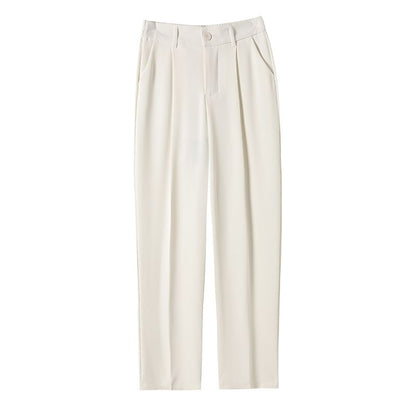 High Waist Plain Cropped Straight Leg Suit Pants