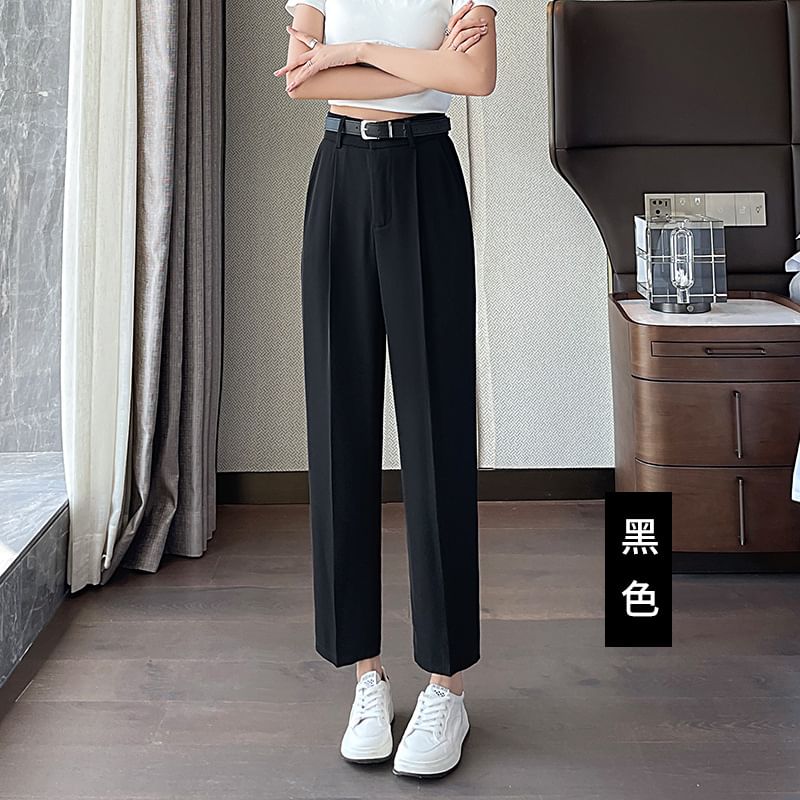 High Waist Plain Cropped Straight Leg Suit Pants