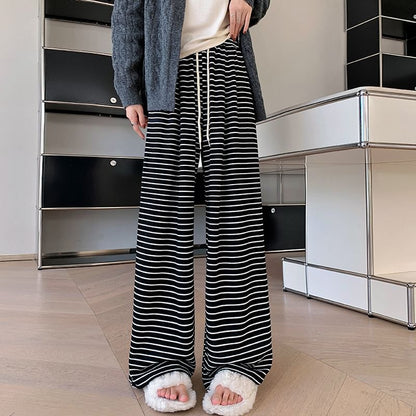 Drawstring Waist Striped Wide Leg Pants