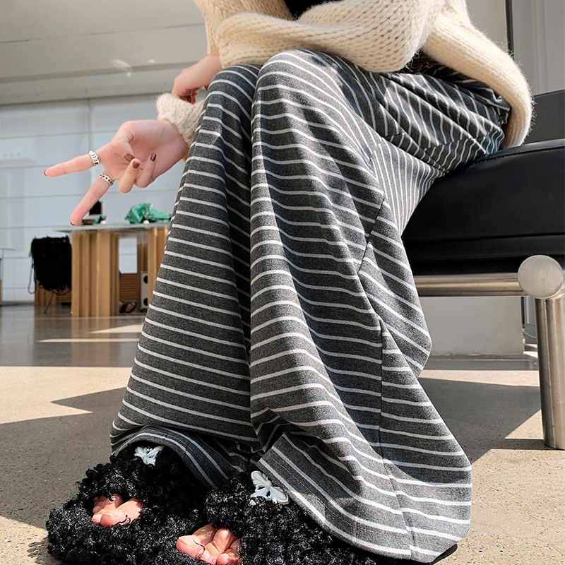 Drawstring Waist Striped Wide Leg Pants