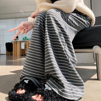 Drawstring Waist Striped Wide Leg Pants