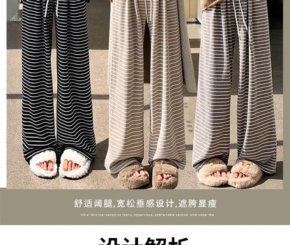 Drawstring Waist Striped Wide Leg Pants