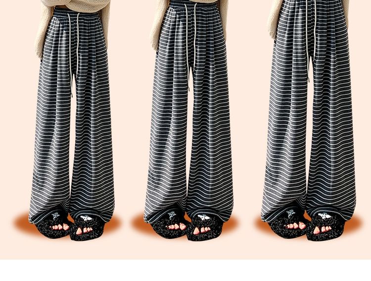 Drawstring Waist Striped Wide Leg Pants