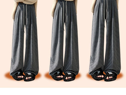 Drawstring Waist Striped Wide Leg Pants