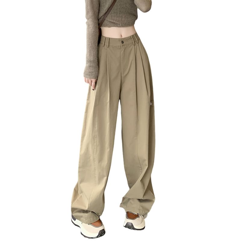 Mid Rise Plain Wide Leg Pants
