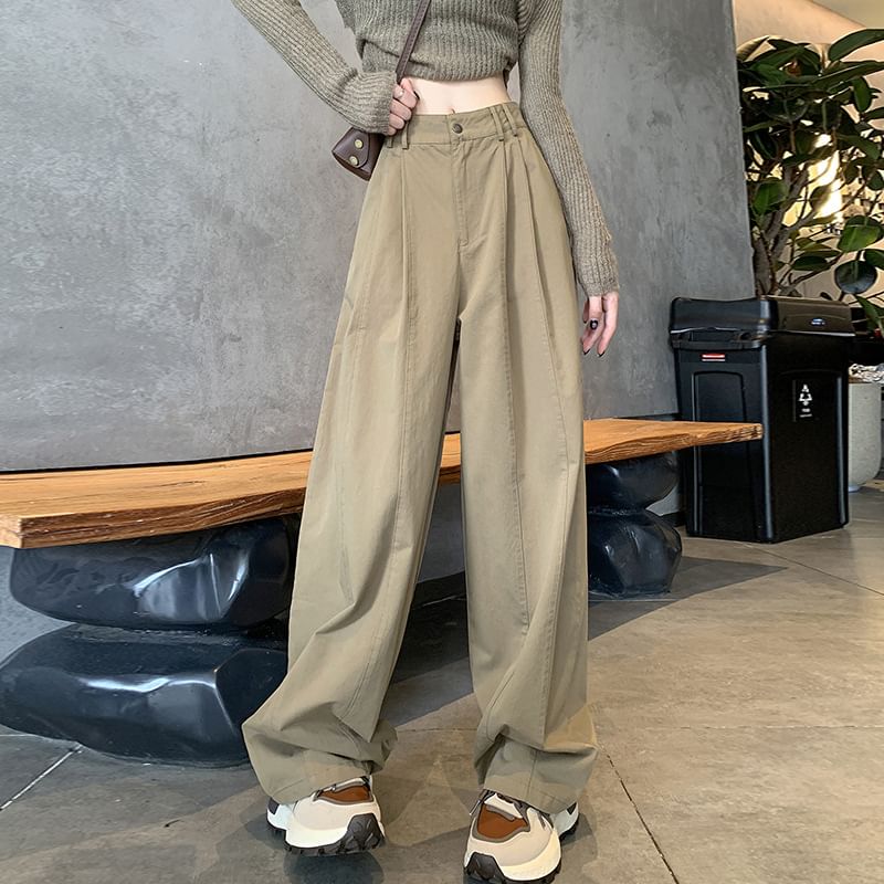 Mid Rise Plain Wide Leg Pants