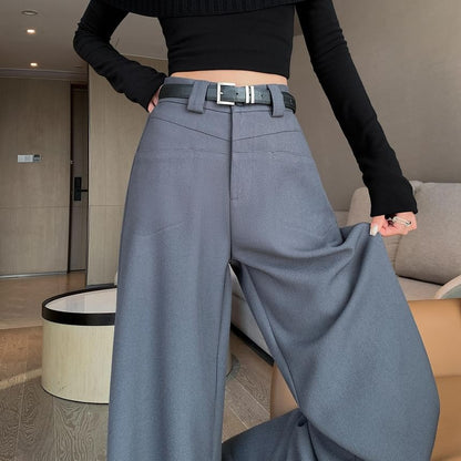 Mid Rise Plain Wide Leg Slacks