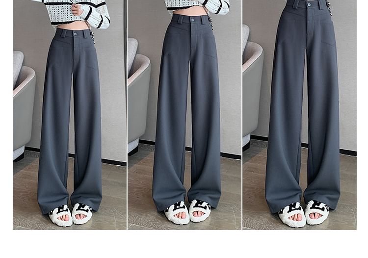 Mid Rise Plain Wide Leg Slacks