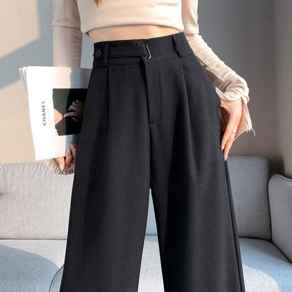 Mid Rise Plain Wide Leg Suit Pants