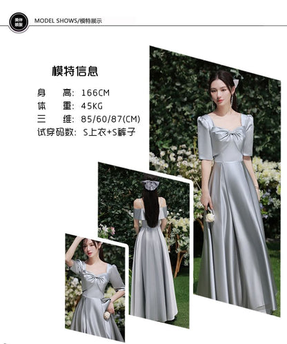 Puff-Sleeve Plain Maxi A-Line Bridesmaid Dress