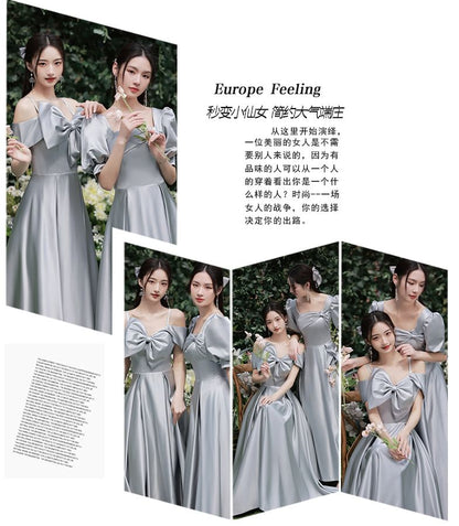 Puff-Sleeve Plain Maxi A-Line Bridesmaid Dress