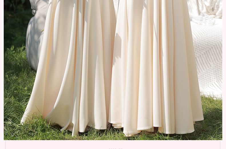 Puff-Sleeve Plain Maxi A-Line Bridesmaid Dress / Cold-Shoulder Maxi Bridesmaid Dress