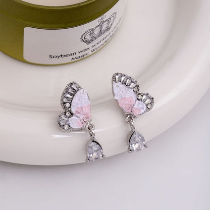 Rhinestone Butterfly Drop Earring