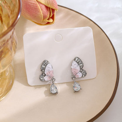 Rhinestone Butterfly Drop Earring