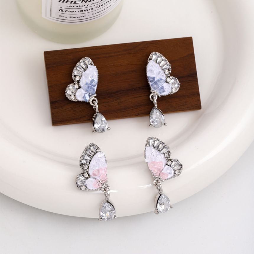 Rhinestone Butterfly Drop Earring