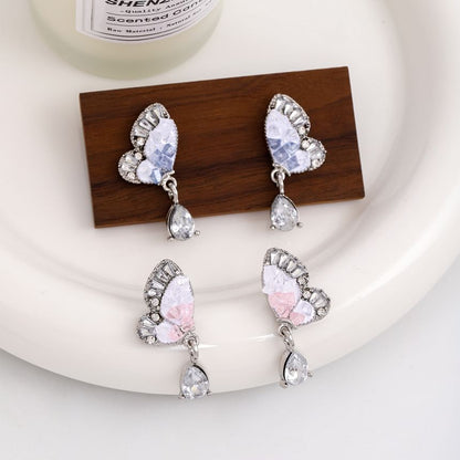 Rhinestone Butterfly Drop Earring