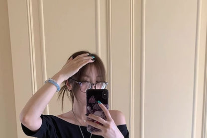 Short-Sleeve Off Shoulder Plain Top