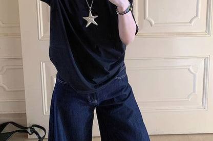 Short-Sleeve Off Shoulder Plain Top