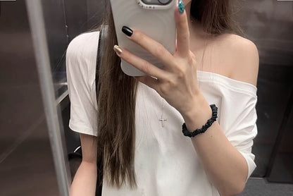 Short-Sleeve Off Shoulder Plain Top