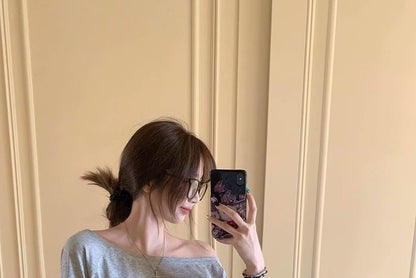 Short-Sleeve Off Shoulder Plain Top