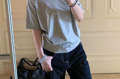 Short-Sleeve Off Shoulder Plain Top