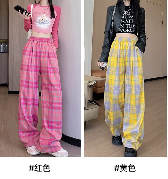 Plaid High Waist Wide Leg Pants