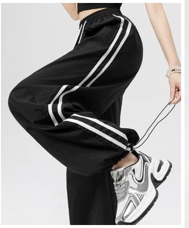 Stripe High Rise Drawstring Wide Leg Sweatpants