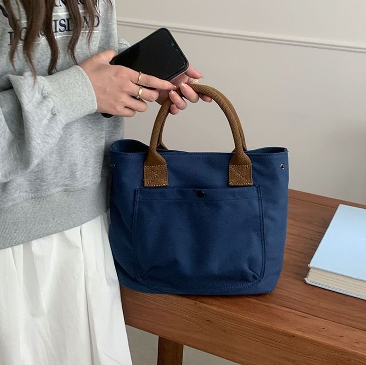 Contrast Strap Canvas Tote Bag