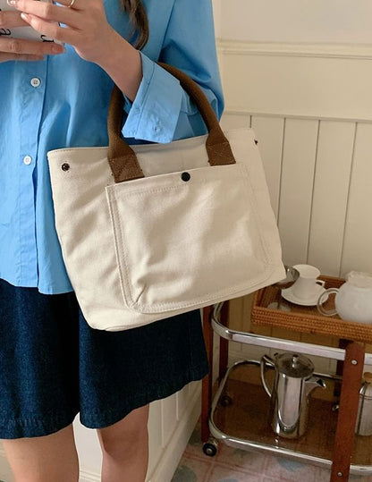 Contrast Strap Canvas Tote Bag