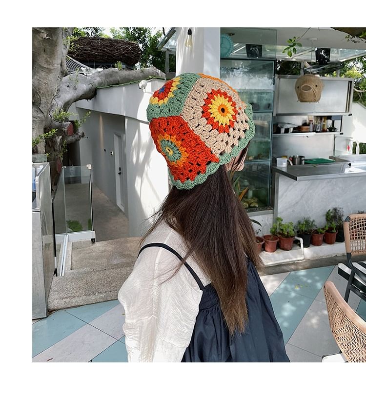 Floral Crochet Knit Hat