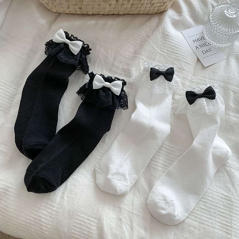 Bow Lace Trim Socks