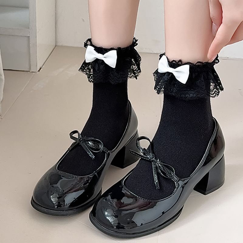 Bow Lace Trim Socks