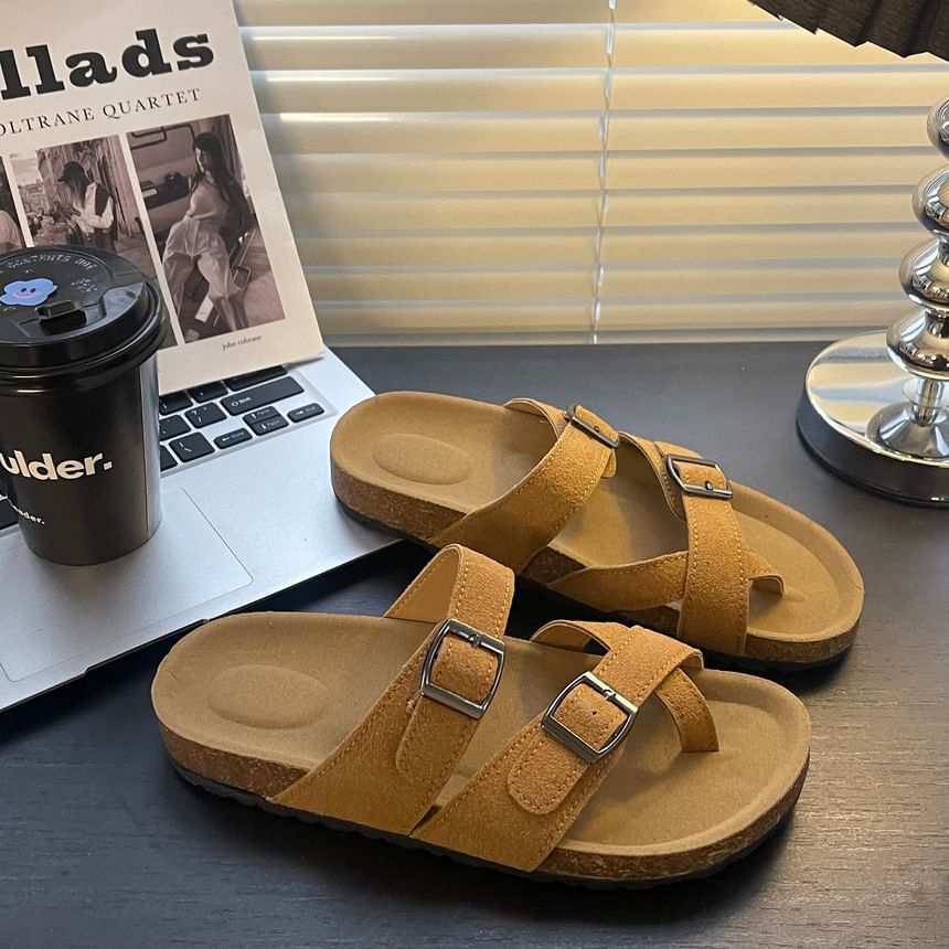 Platform Buckled Toe Loop Slide Sandals